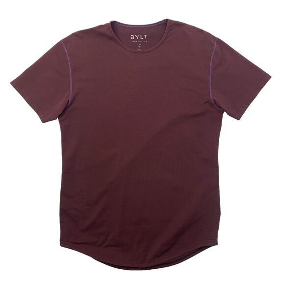 BYLT Shirt Men M Medium Maroon Short Sleeve Bodybuilder Muscle Crew Drop Cut Tee - Picture 1 of 9